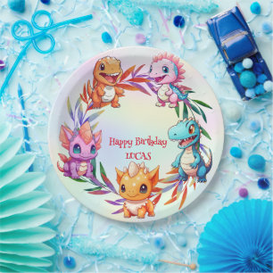 Cute dinosaur jungle School kids birthday party Paper Plate
