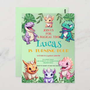 Cute dinosaur jungle School kids Birthday party Postcard