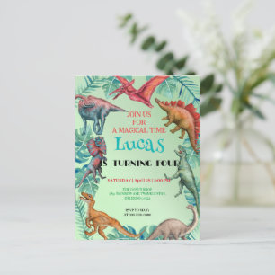 Cute dinosaur jungle School kids Birthday party Postcard