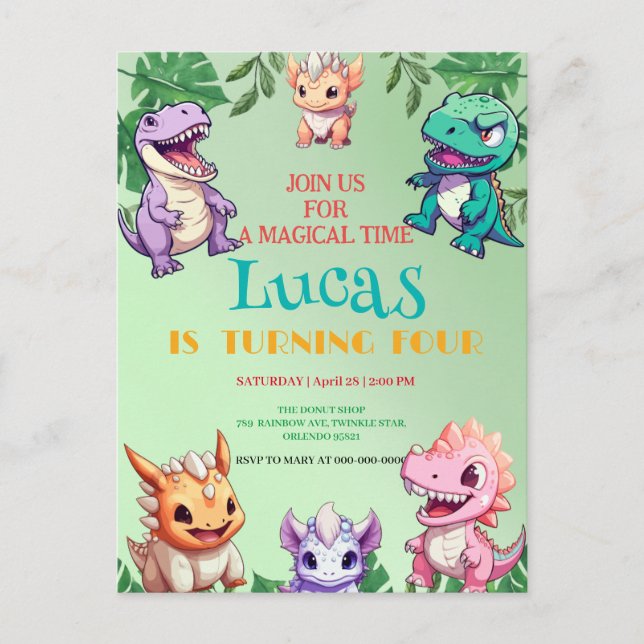 Cute dinosaur jungle School kids Birthday party  Postcard (Front)