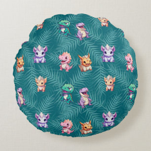 Cute dinosaur jungle School kids Birthday party Round Cushion