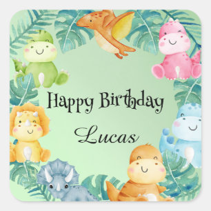 Cute dinosaur jungle School kids Birthday party  Square Sticker
