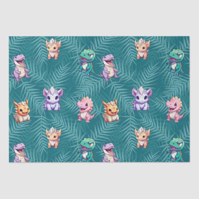 Cute dinosaur jungle School kids Birthday party  Tissue Paper (Front)