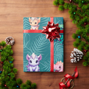 Cute dinosaur jungle School kids Birthday party Wrapping Paper