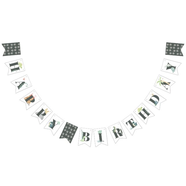Cute Dinosaur Jungle Watercolor Boy Happy Birthday Bunting (All)