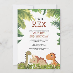 Cute Dinosaur Jurassic Two Rex 2nd Birthday Party Invitation