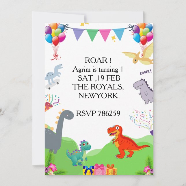 Cute Dinosaur Kids Birthday Invitation (Front)