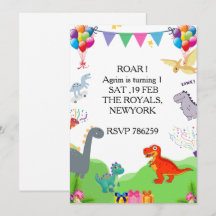 Cute Dinosaur Kids Birthday Invitation