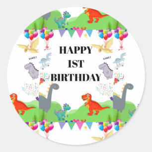 Cute Dinosaur Kids Birthday Invitation  Classic Round Sticker