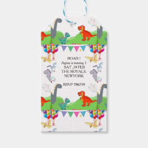 Cute Dinosaur Kids Birthday Invitation Gift Tags