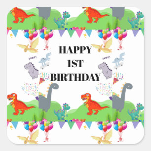 Cute Dinosaur Kids Birthday Invitation Square Sticker