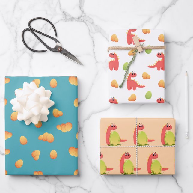 Cute Dinosaur Kids Birthday Party Wrapping Paper Sheet (Front)