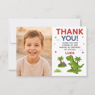 Cute Dinosaur Kids Birthday Photo Thank You Card