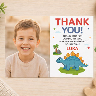 Cute Dinosaur Kids Birthday Photo Thank You Card
