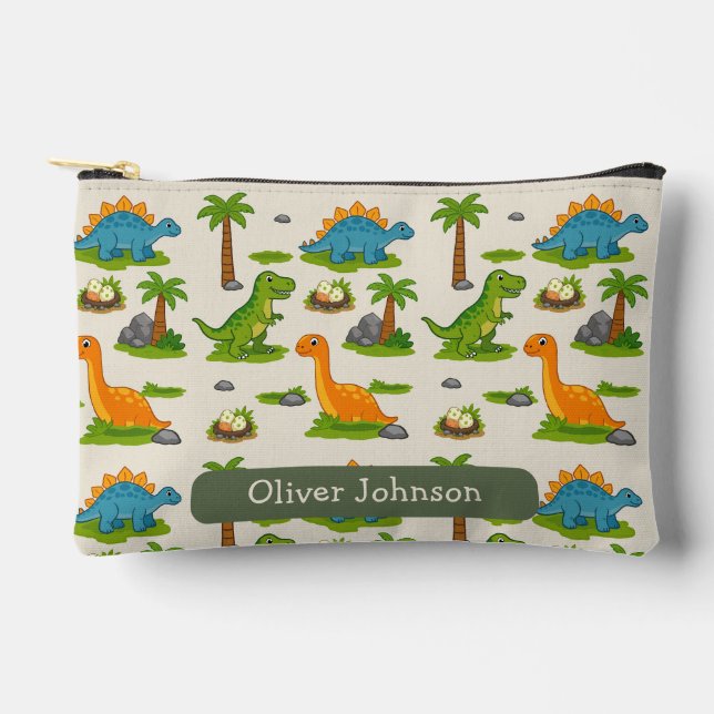Cute Dinosaur Kids Name School Accessory Pouch (Front)