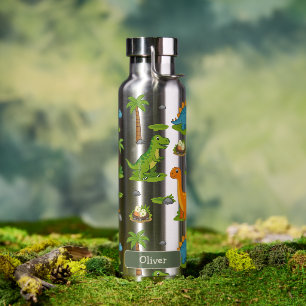Cute Dinosaur Kids Name School Water Bottle
