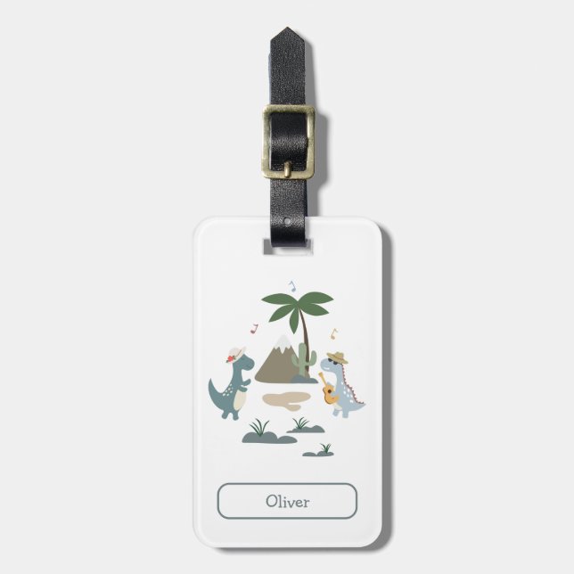 Cute Dinosaur Kids Travel Personalised Cartoon Luggage Tag (Front Vertical)
