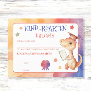 Cute Dinosaur Kindergarten Diploma Certificate 