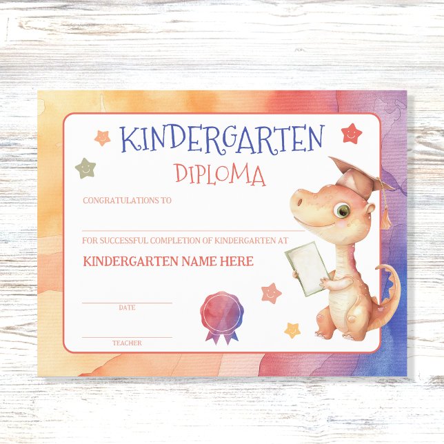 Cute Dinosaur Kindergarten Diploma Certificate  (Creator Uploaded)