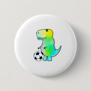 Cute Dinosaur Loves Soccer Watercolor 6 Cm Round Badge