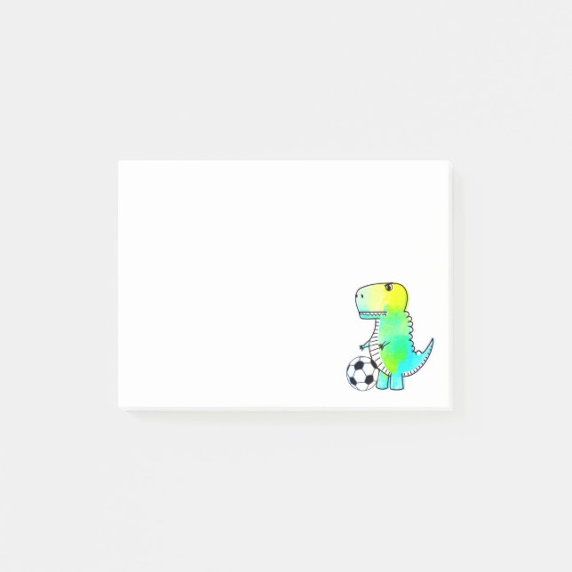 Cute Dinosaur Loves Soccer Watercolor Post-it Note (Front)