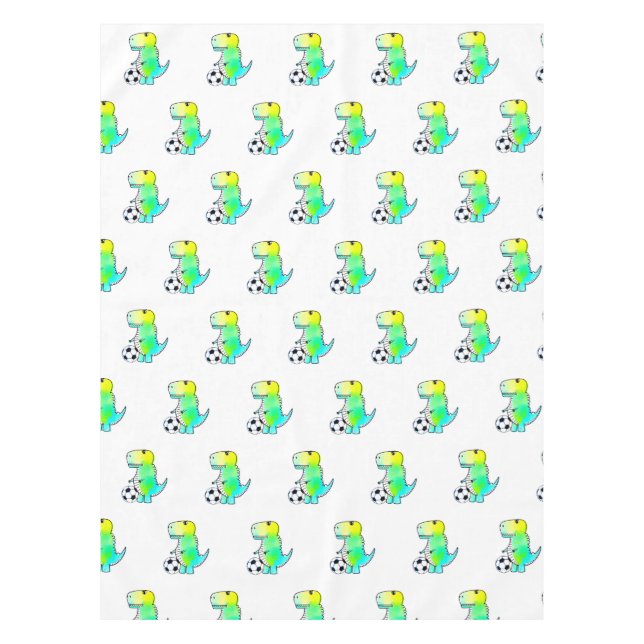 Cute Dinosaur Loves Soccer Watercolor Tablecloth (Front)