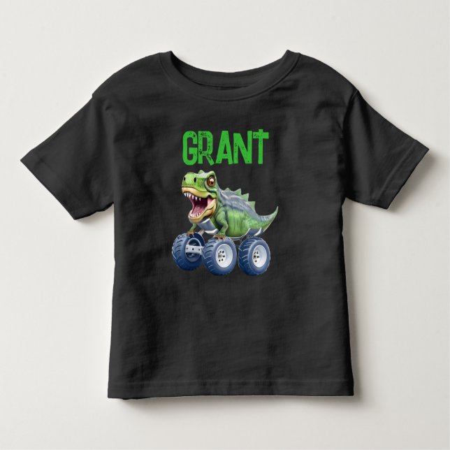 Cute Dinosaur monster truck personalised birthday  Toddler T-Shirt (Front)