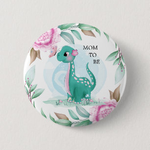 Cute Dinosaur Mum To Be Baby Shower 6 Cm Round Badge