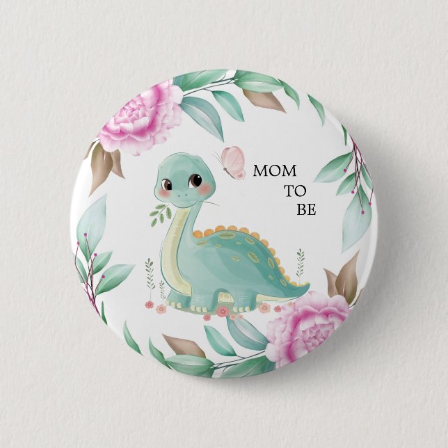 Cute Dinosaur Mum To Be Baby Shower Button (Front)