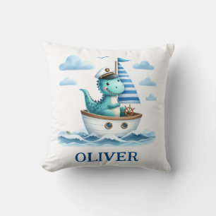 Cute Dinosaur Nautical Captain Personalised Cushion
