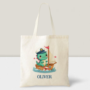 Cute Dinosaur Nautical Sailboat Captain  Tote Bag