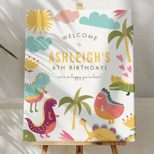 Cute Dinosaur Neutral Birthday Party Welcome Sign