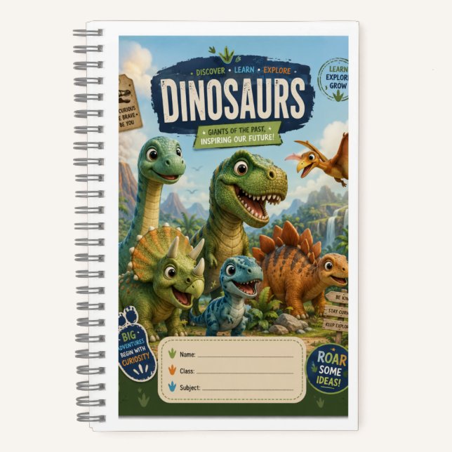 Cute Dinosaur Notebook Cover | Premium Kids School (Front)