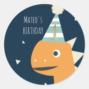 Cute Dinosaur One First Birthday Faux Gold Classic Round Sticker