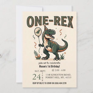 Cute Dinosaur One-Rex 1st Birthday Invitation