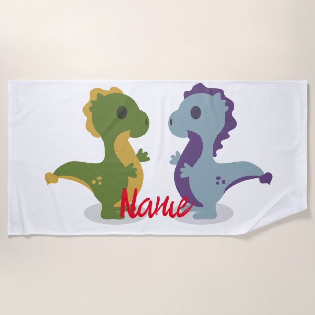 Cute Dinosaur Pair Thunder_Cove  Beach Towel (Front)