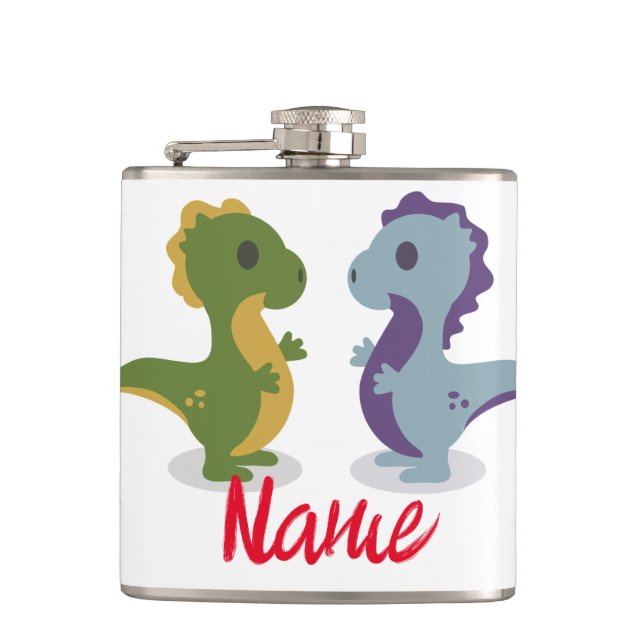 Cute Dinosaur Pair Thunder_Cove Hip Flask (Front)