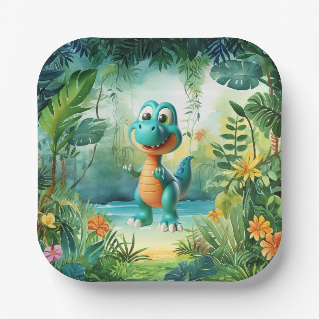 Cute Dinosaur Paper Plate (Front)