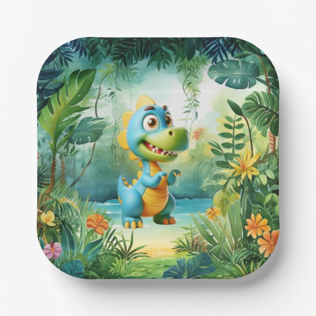 Cute Dinosaur Paper Plate (Front)