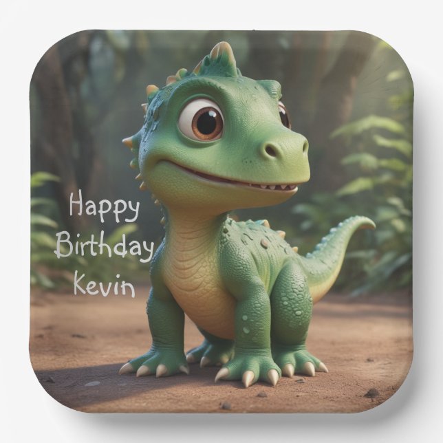 Cute Dinosaur Paper Plate (Front)