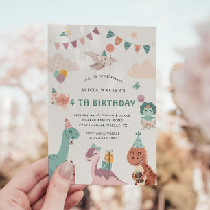 Cute Dinosaur Party Animals Kids Birthday  Invitation