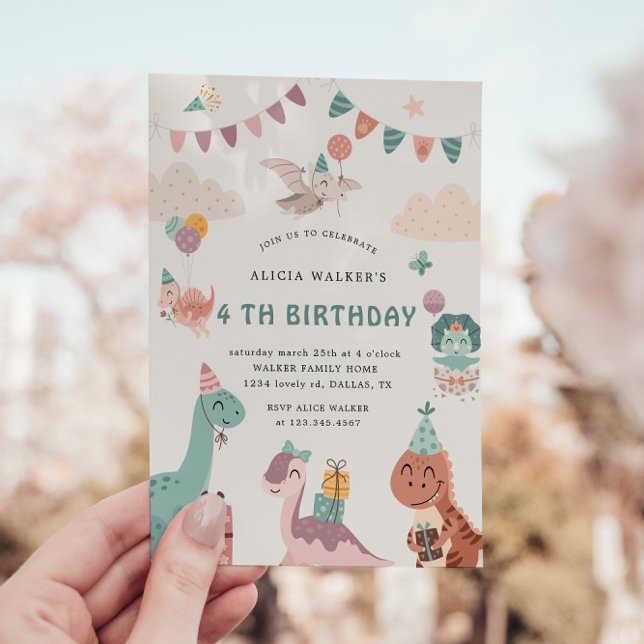 Cute Dinosaur Party Animals Kids Birthday  Invitation (Creator Uploaded)