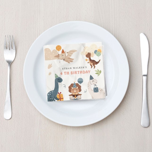 Cute Dinosaur Party Animals Kids Birthday Napkins (Creator Uploaded)