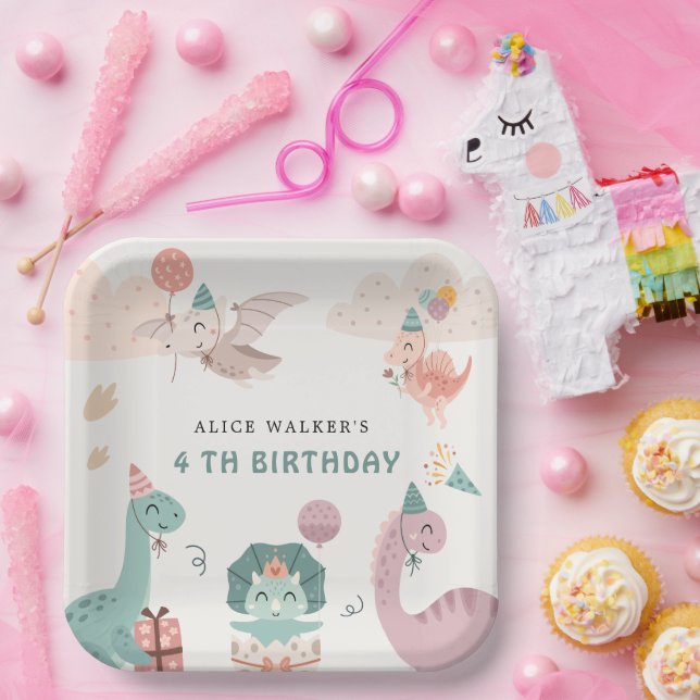 Cute Dinosaur Party Animals Kids Birthday Napkins Paper Plate (Party)