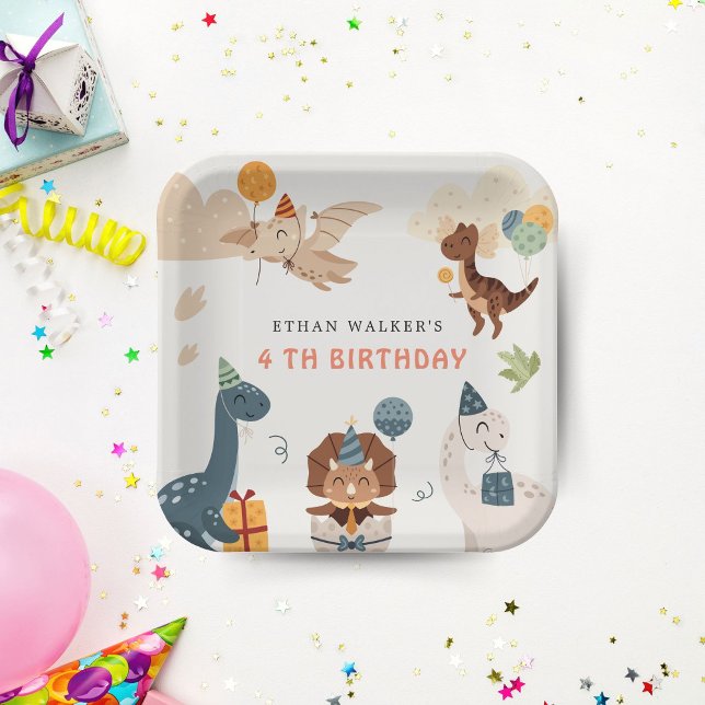 Cute Dinosaur Party Animals Kids Birthday Napkins Paper Plate (Creator Uploaded)