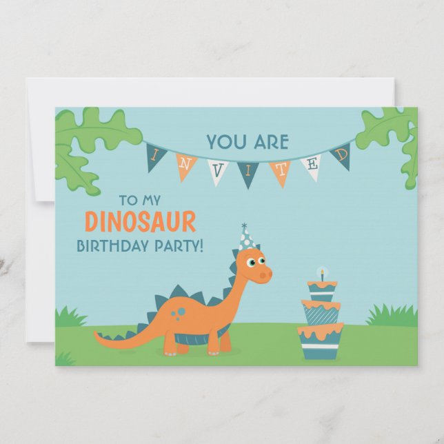 Cute Dinosaur Party Birthday cake cartoon Invitation (Front)