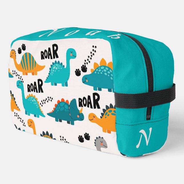 Cute Dinosaur Pattern Custom Monogram Name Kids Dopp Kit (Left Corner)