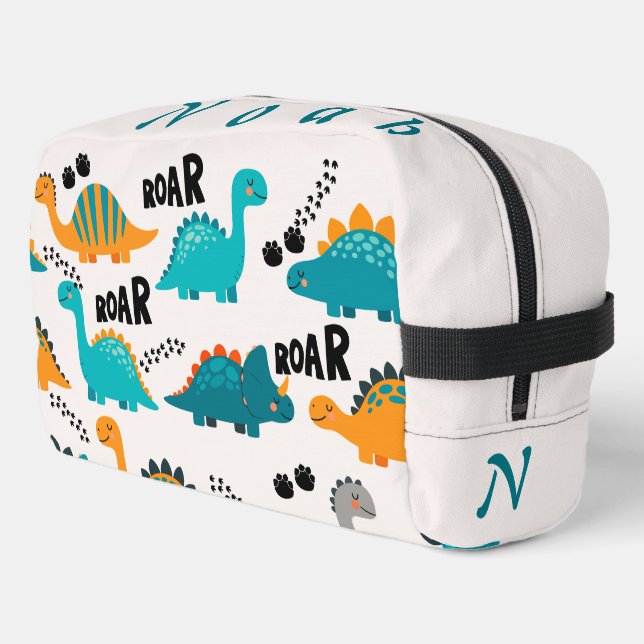 Cute Dinosaur Pattern Custom Monogram Name Kids Dopp Kit (Left Corner)