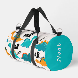 Cute Dinosaur Pattern Custom Monogram Name Kids Duffle Bag