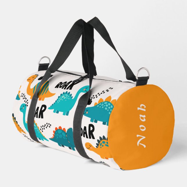 Cute Dinosaur Pattern Custom Monogram Name Kids Duffle Bag (Left Corner)